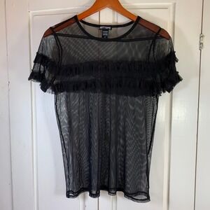 Goth Mesh Ruffle Top‎ by Hot Topic SM Sheer Black Y2K Grunge Festival Vibes Punk